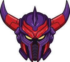 Futuristic robotic demon helmet with purple and red colors design for sci-fi and fantasy themes vector