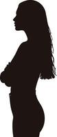 Silhouette of a standing woman with long hair profile view illustration simple design vector