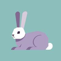 Purple and white rabbit animal sitting on teal background simple flat design illustration vector