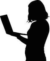 Silhouette of woman standing using laptop device technology digital communication illustration vector