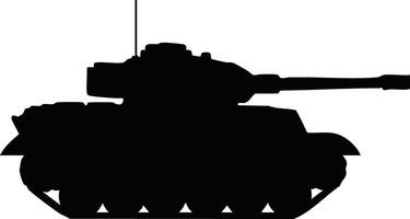 Military tank silhouette illustration with cannon and antenna in black side profile design vector