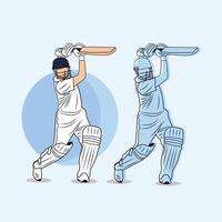 Cricket batsman playing powerful shot with bat, professional sportsman action pose for tournament, competition, team branding, apparel design. vector