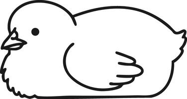 Chick lying down simple black line art minimal illustration of baby bird with wing and beak vector