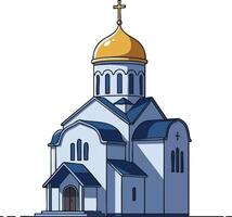 Orthodox Christian church with golden dome and cross architecture religious building illustration vector