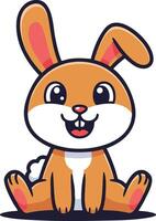 Cute happy sitting cartoon bunny animal character with big ears and smiling face design vector