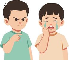 Two boys showing emotions of anger and sadness with tears and frowning faces illustration vector