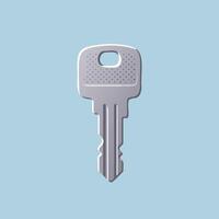 Key illustration on blue background simple metallic door key design for security access concept vector