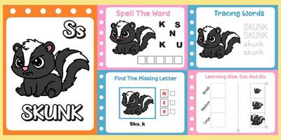 Colorful skunk educational activity sheet vector