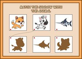 Animal shadow matching game for kids vector