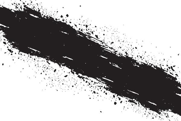 Diagonal Black Ink Brush Stroke with Splatter Texture . Grunge Style