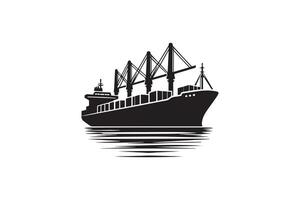 A black and white image of a cargo ship vector