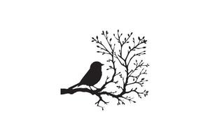 A black and white silhouette of a bird sitting on a branch vector
