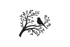Bird on tree branch silhouette vector