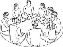 Line Art Circle of People Sitting Together a Minimalist Illustration of Unity Connection and Community Depicting Teamwork and Togetherness vector