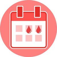 Period tracker red pink icon, featuring a menstrual calendar with blood menstruation symbol. vector