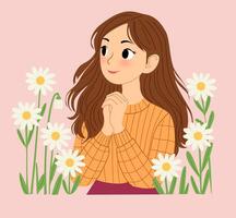 Girl with flowers and brown hair vector