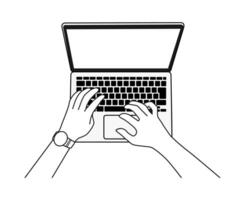 Hands Typing on Laptop Illustration Line vector