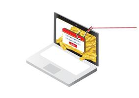 Concept of phishing attack on laptop with login screen and hidden money, illustrating online security issues vector