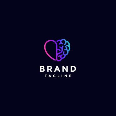 Continuous Infinity Heart and Brain Outline Logo Design. Brain Love Line Shape Logo Design.