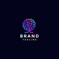 Lively Exciting Colorful Brain Tree Logo Design. Icon People Tree And Brain In One Symbol Logo Design. vector
