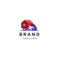 Simple Delivery House Truck Logo Design. Creative Delivery Truck Carrying House Logo Design. vector