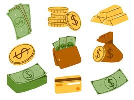 Illustration of money, coins, and credit cards vector
