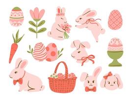 Easter bunnies and eggs collection vector