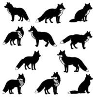 Twelve Silhouettes Fox Poses, Animal Illustrations, Vectors Graphics for Design Projects