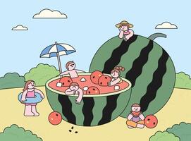 Children playing in watermelon pool vector
