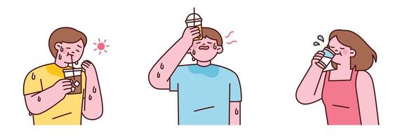 People enjoying refreshing summer drinks vector