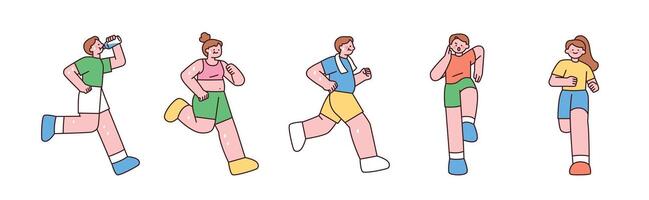Cartoon characters running for fitness vector
