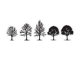 Five silhouette trees in different styles on a white background for graphic design projects vector
