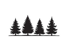 Silhouetted evergreen trees in a row isolated on white background simple forest design vector