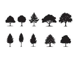Collection of black silhouettes of different trees for nature and environmental design vector