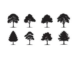 illustration of silhouetted trees showing various tree types and shapes with black color vector