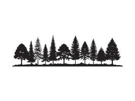 A silhouette of a forest landscape with various tree styles and evergreen trees vector