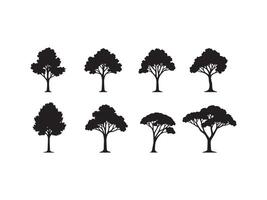 Collection of silhouetted trees depicting diverse leafy shapes in monochrome style vector