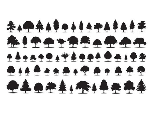 Collection of various silhouette trees perfect for nature outdoor and environmental design