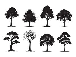 Collection of diverse silhouette trees in black and white for nature and design projects vector