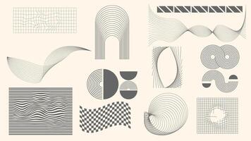 Set of abstract minimalist geometric shapes. Wavy lines. vector