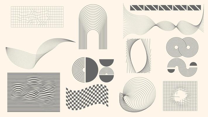 Set of abstract minimalist geometric shapes. Wavy lines.