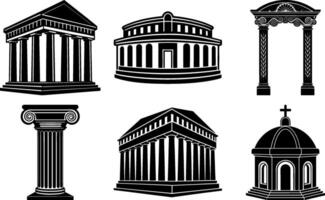 Greek Architecture Silhouette Clipart Bundle Collection for Classical Design Logos and Commercial Projects vector