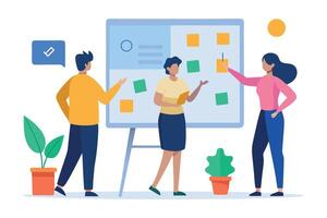 Team Brainstorming Session Modern Flat Design Collaborative Project Planning Positive Mood vector