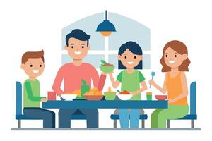 Happy Family Enjoying a Healthy Meal Together at Home Flat Design Illustration vector