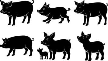 Pig Silhouette Collection Editable Bundle Perfect for Rural Branding, Illustration Projects, and Product Packaging vector
