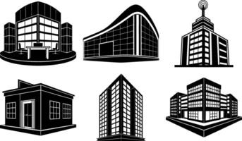 Office Building Silhouette Clipart Bundle Collection for Business Design Logos and Commercial Projects vector
