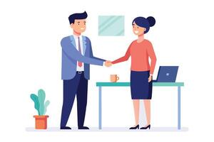 Smiling business colleagues shaking hands, modern flat design, positive professional atmosphere. vector