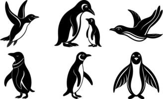 Penguin Silhouette Bundle Set of 6 Unique Designs vector