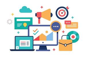 Modern Flat Design Illustration Digital Marketing Strategy Online Business Success Target Audience Data Analytics Cloud Computing vector