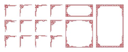 Chinese frame corner ornament set. Decorative elements with line, corner, borders, frames, headers. Illustration of elegant design suitable for card, invitation, poster, cover. vector